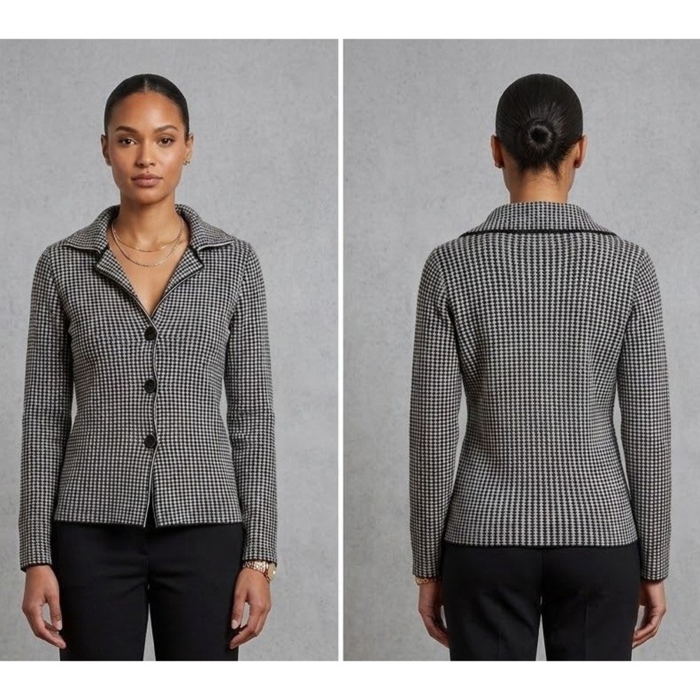 Bartolini Made in  Italy Houndstooth Wool Cashmere Blend Cardigan Sweater Small